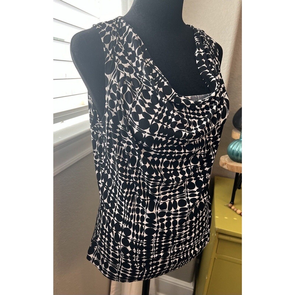 Calvin Klein women Black And White Graphic Print Cowl Neck Tank S Career Office